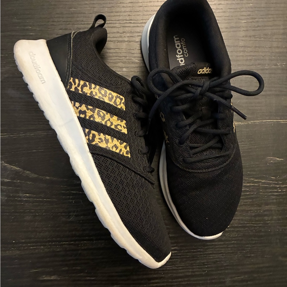 Adidas Black and Gold leopard print shoes